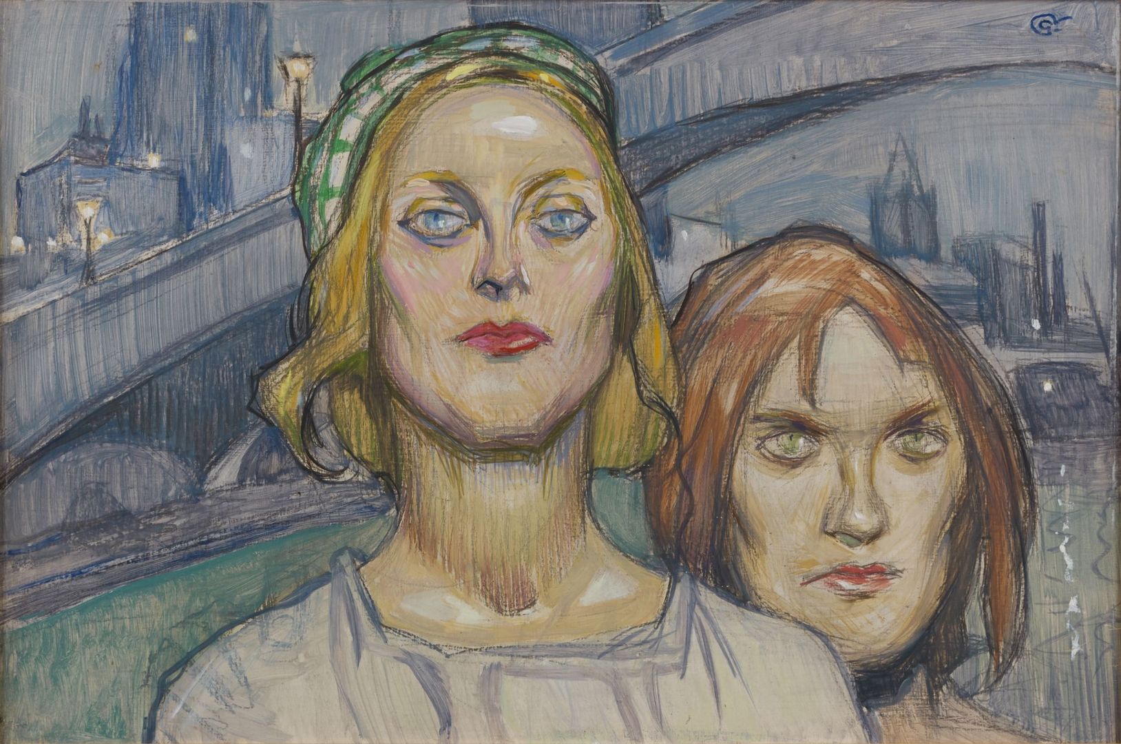 Jean-Georges Cornélius, Les filles du port, vers 1923-1924, huile et crayon sur panneau, collection musée des Beaux-Arts de Brest 