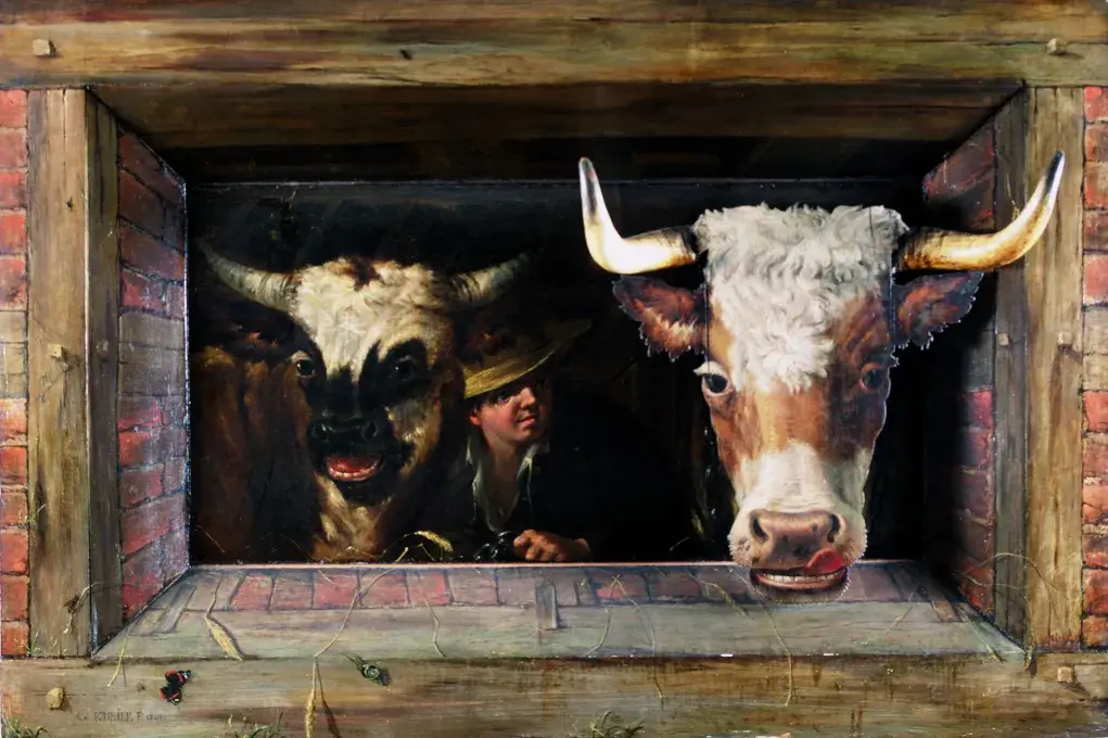 Georg KNEIPP, Vaches dans une étable, 1841, huile sur bois, collection du musée des Beaux-Arts de Brest