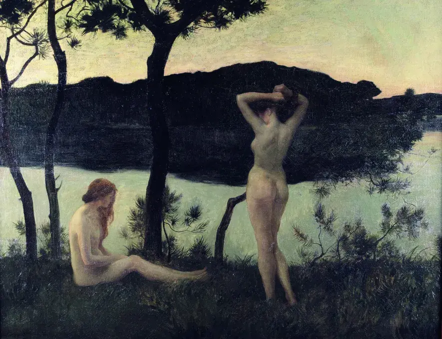 René MÉNARD, Deux Naïades dans un parc, 1895, huile sur toile, collection musée des Beaux-Arts de Brest.