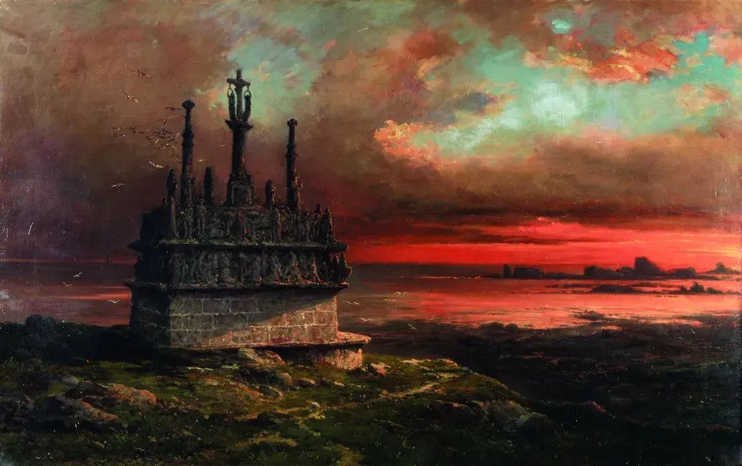 Jacques GUIAUD, Le calvaire de Tronoën, 1875, huile sur toile, collection musée des Beaux-Arts de Brest