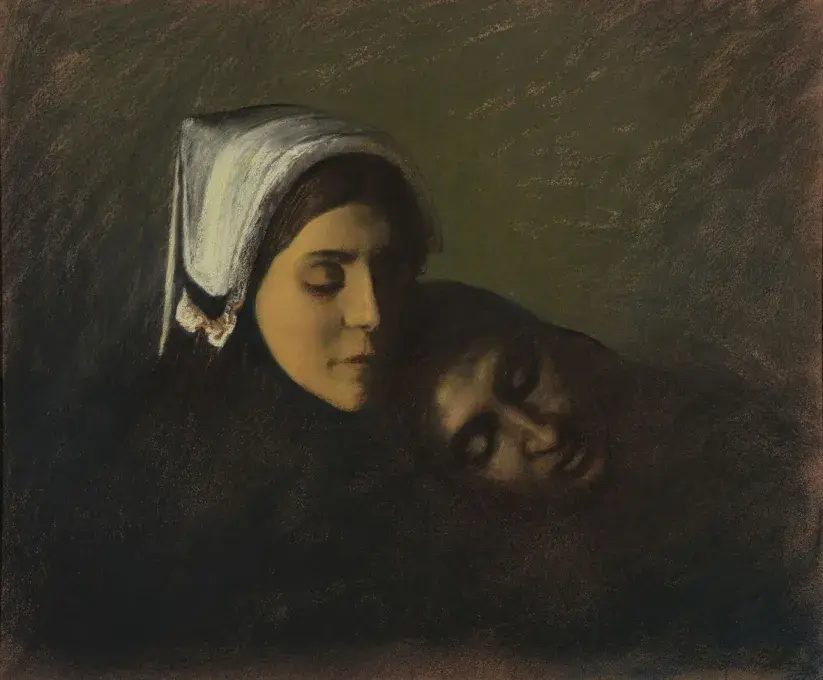 Charles Cottet, Deuil, 1889, pastel et craie sur papier, collection du musée des Beaux-Arts de Brest