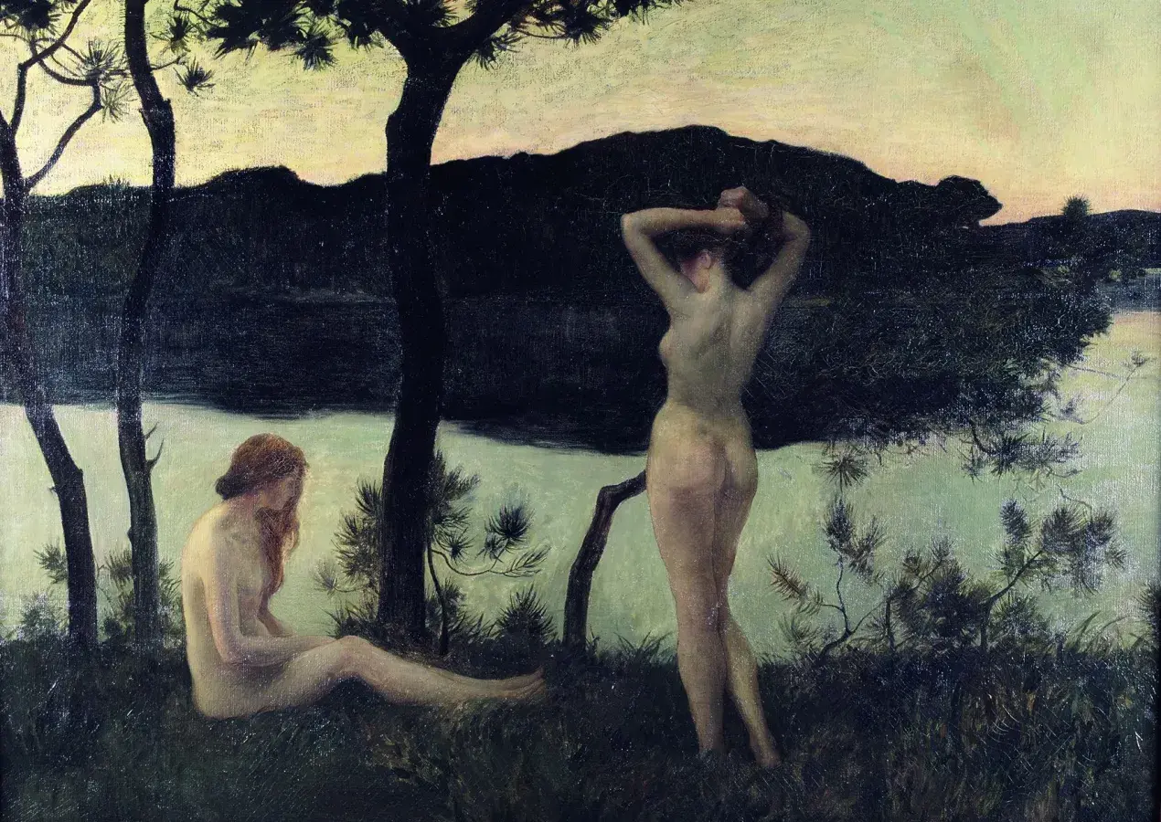 René MÉNARD, Deux Naïades dans un parc, 1895, huile sur toile, collection musée des Beaux-Arts de Brest.