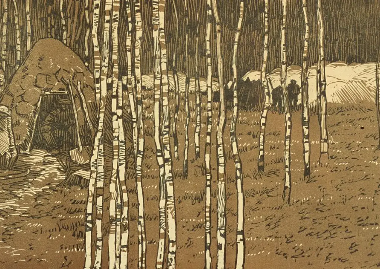 Mathurin MÉHEUT, Les charbonniers, 1919-1920, gravure sur bois, gravure extraite de l’album Mathurin Méheut, édité en 1979, musée des Beaux-Arts de Brest.