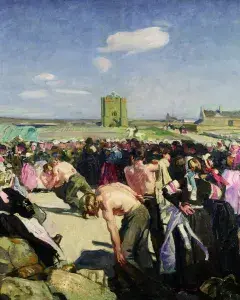 Lucien Simon, Les lutteurs à mains plates, Penmarc'h, vers 1898, huile sur toile, collection musée des Beaux-Arts de Brest.