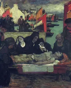 Charles Cottet, Les victimes de la mer, 1908, huile sur carton, dépôt du musée d'Orsay au musée des Beaux-Arts de Brest