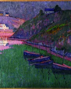 Émile Jourdan, Barques de pêche dans le port de Brigneau, vers 1911, huile sur toile, collection musée des Beaux-Arts de Brest