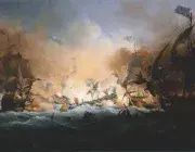 Louis-Ambroise GARNERAY, La troisième bataille d’Ouessant, 1838, huile sur toile, collection du musée des Beaux-Arts de Brest