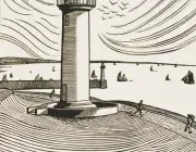 René QUIVILLIC, Le phare, 1921, gravure sur bois, collection musée des Beaux-Arts de Brest