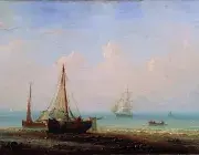 Henriette Herminie Louise GUDIN, Barques échouées à l’aurore, 19e siècle, huile sur toile, collection musée des Beaux-Arts de Brest