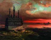 Jacques GUIAUD, Le calvaire de Tronoën, 1875, huile sur toile, collection musée des Beaux-Arts de Brest