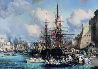 Jules NOËL, Le port de Brest,1864, huile sur toile, Dépôt du Fonds national d’art contemporain