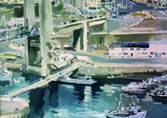Pierre PÉRON, L’entrée de la rue de Siam, 1965, gouache sur papier, collection musée des Beaux-Arts de Brest