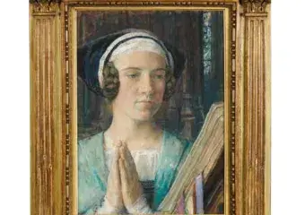 Edgard MAXENCE, Portrait de femme en prière, fin 19e-début 20e siècle, gouache et pastel sur papier, collection musée des Beaux-Arts de Brest