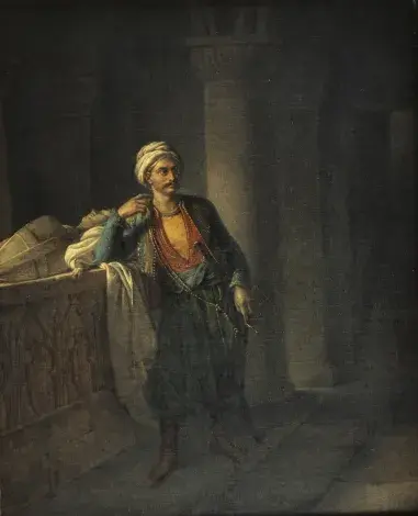 Eugénie SERVIÈRES, Maleck-Adhel attendant Mathilde au tombeau de Josselin de Montmorency, 1820, huile sur toile, collection musée des Beaux-Arts de Brest