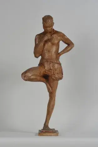 Anna QUINQUAUD, Archer Coniagui au repos à Youkounkoun, vers 1930, plâtre patiné façon terre cuite, collection musée des Beaux-Arts de Brest