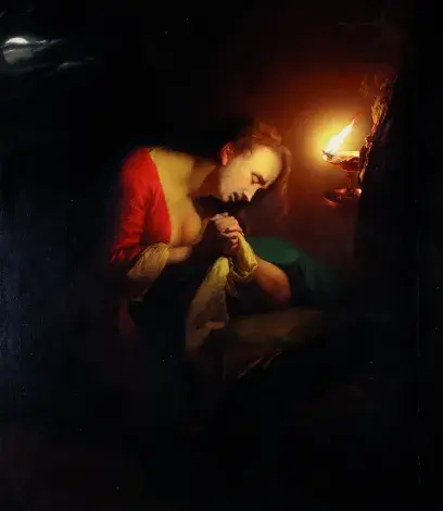 Godfried SCHALCKEN, Sainte-Madeleine en prière, vers 1690, huile sur toile, collection musée des Beaux-Arts de Brest