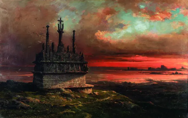 Jacques GUIAUD, Le calvaire de Tronoën, 1875, huile sur toile, collection musée des Beaux-Arts de Brest