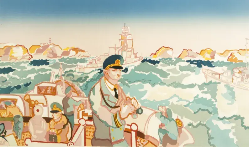 Charles LAPICQUE, Officier en mer, 20e siècle, lithographie en couleurs sur papier, collection musée des Beaux-Arts de Brest