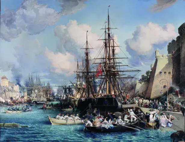Jules NOËL, Le port de Brest,1864, huile sur toile, Dépôt du Fonds national d’art contemporain