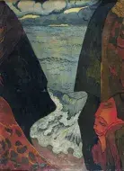 Georges LACOMBE, Vorhor, vague grise, ou Falaises à Camaret, 1892, peinture à l'oeuf sur toile, collection musée des Beaux-Arts de Brest