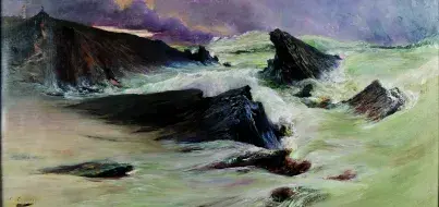 Georges CLAIRIN, Les rochers à Belle-Île, temps gris, vers 1900, huile sur toile, collection musée des Beaux-Arts de Brest