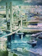 Pierre PÉRON, L’entrée de la rue de Siam, 1965, gouache sur papier, collection musée des Beaux-Arts de Brest