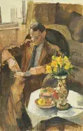 Marie-Renée CHEVALLIER-KERVERN, Portrait de Charles Estienne, vers 1937, gouache sur papier, collection musée des Beaux-Arts de Brest