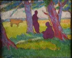 Henri-Gabriel IBELS, Personnages dans un pré, fin 19e-début 20e siècle, huile sur carton, collection musée des Beaux-Arts de Brest