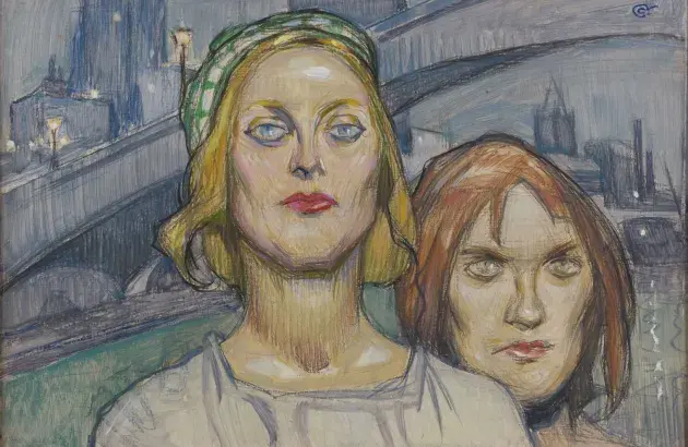 Jean-Georges Cornélius, Les filles du port, vers 1923-1924, huile et crayon sur panneau, collection musée des Beaux-Arts de Brest 